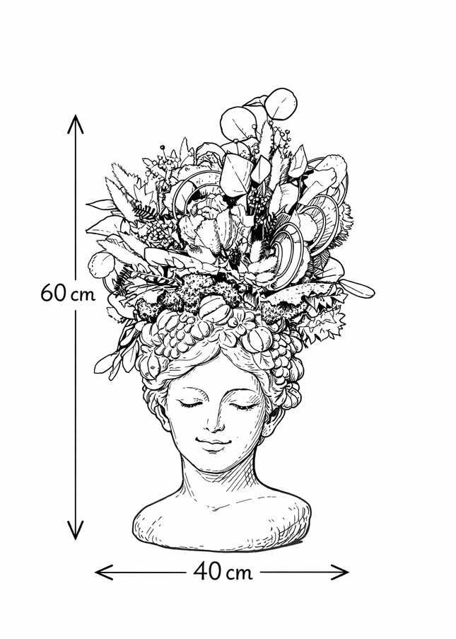 Aranjament floral „Mystic Bloom” în bust sculptural – flori uscate, eucalipt și accente turcoaz