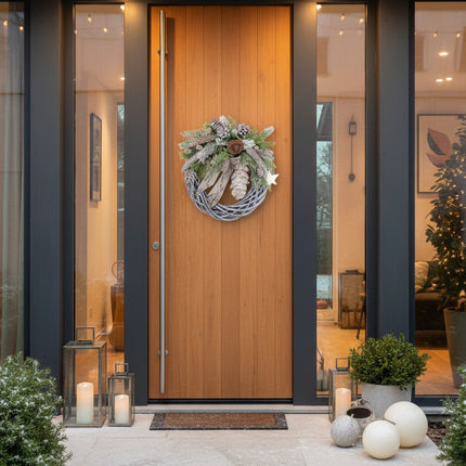 Coroniță Crăciun "Silver Woodland" pe Lemn Împletit Gri