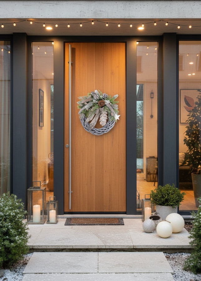 Coroniță Crăciun "Silver Woodland" pe Lemn Împletit Gri