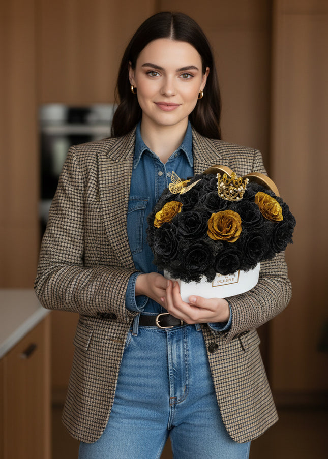 Aranjament de Lux "Midnight Royalty Heart" cu Coronetă