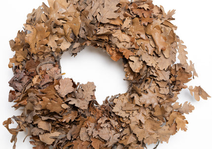 Coroniță Decorativă din Frunze de Stejar Uscate – Aranjament Natural Rustic, Tonuri Cafenii