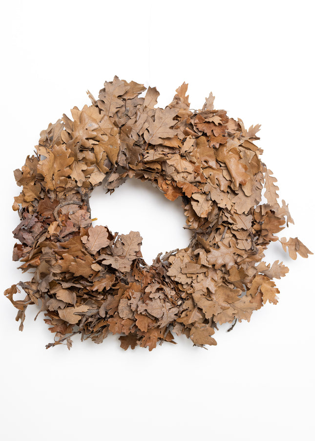 Coroniță Decorativă din Frunze de Stejar Uscate – Aranjament Natural Rustic, Tonuri Cafenii