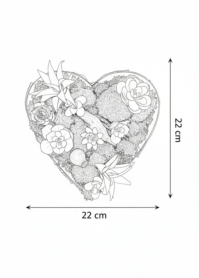 Tablou decorativ „Forest Heart Mini” – inimă cu suculente și mușchi stabilizat