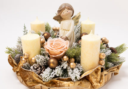 Aranjament Crăciun Advent  "Glow of Angels" cu Trandafir și Catifea