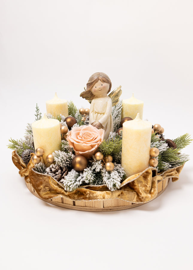 Aranjament Crăciun Advent  "Glow of Angels" cu Trandafir și Catifea