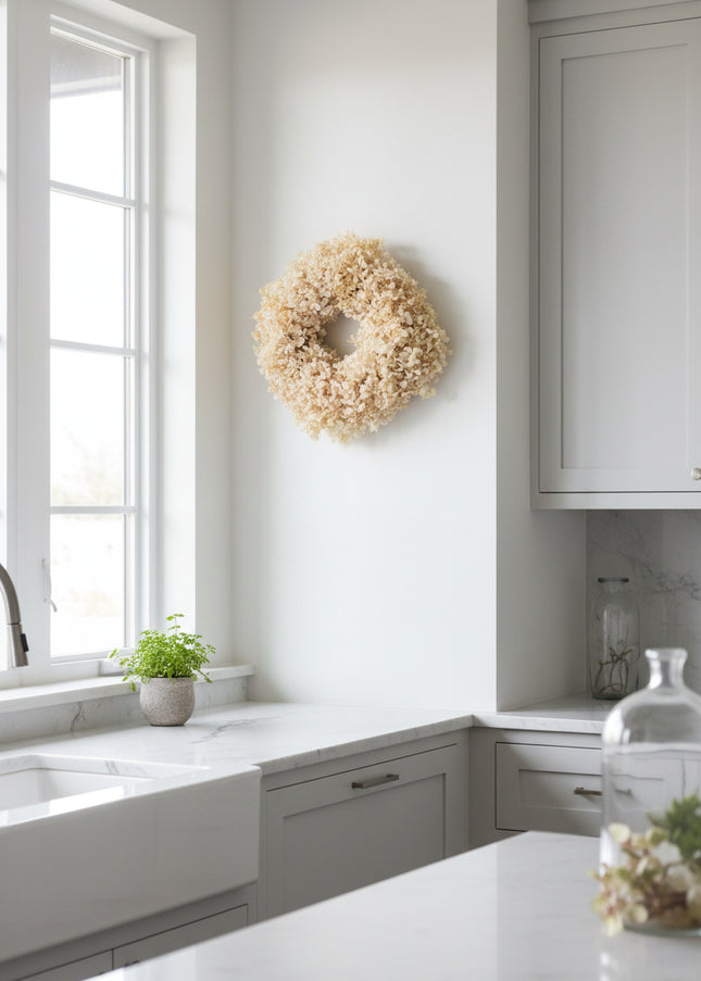 Coroniță din Hortensie Criogenată – Aranjament Floral Elegant Nuanță Pastel