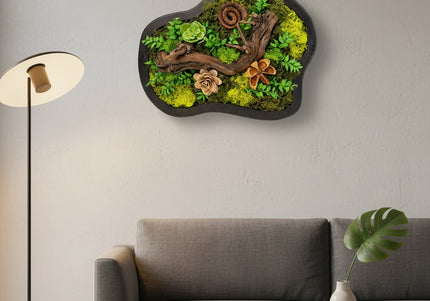 Tablou Biophilic „Amazonian Flow” – Panou Decorativ Handmade cu Formă Organică, Mușchi Stabilizat și Relief Sculptural