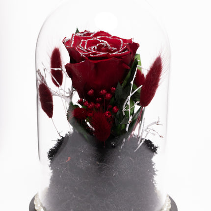 Cupolă Lux Trandafir Criogenat Roșu cu Cristale & Perle