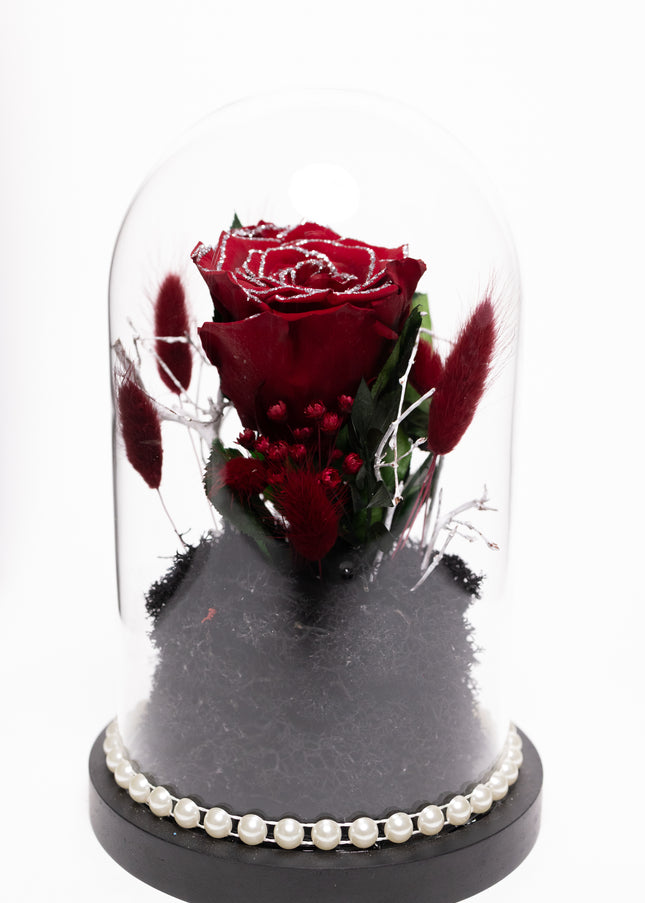 Cupolă Lux Trandafir Criogenat Roșu cu Cristale & Perle