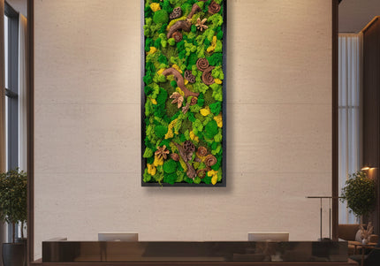 Tablou Biophilic Vertical „Vertical Forest Stream” – Panou Handmade XXL cu Mușchi Stabilizați și Relief Botanic Premium