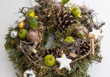 Coroniță de Crăciun Artizanală „Winter Glow & Botanical Nest”