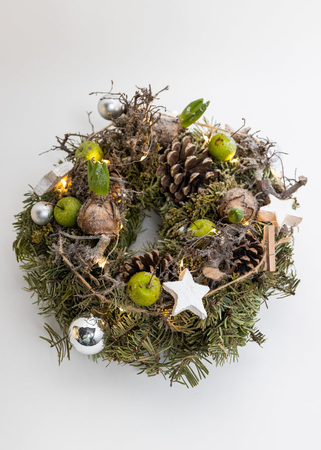 Coroniță de Crăciun Artizanală „Winter Glow & Botanical Nest”