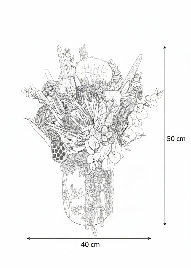 Aranjament Floral „Autumn Majesty” în Vază Ceramică Texturată – Compoziție Premium cu Protea King, Banksia și Accente Aurii