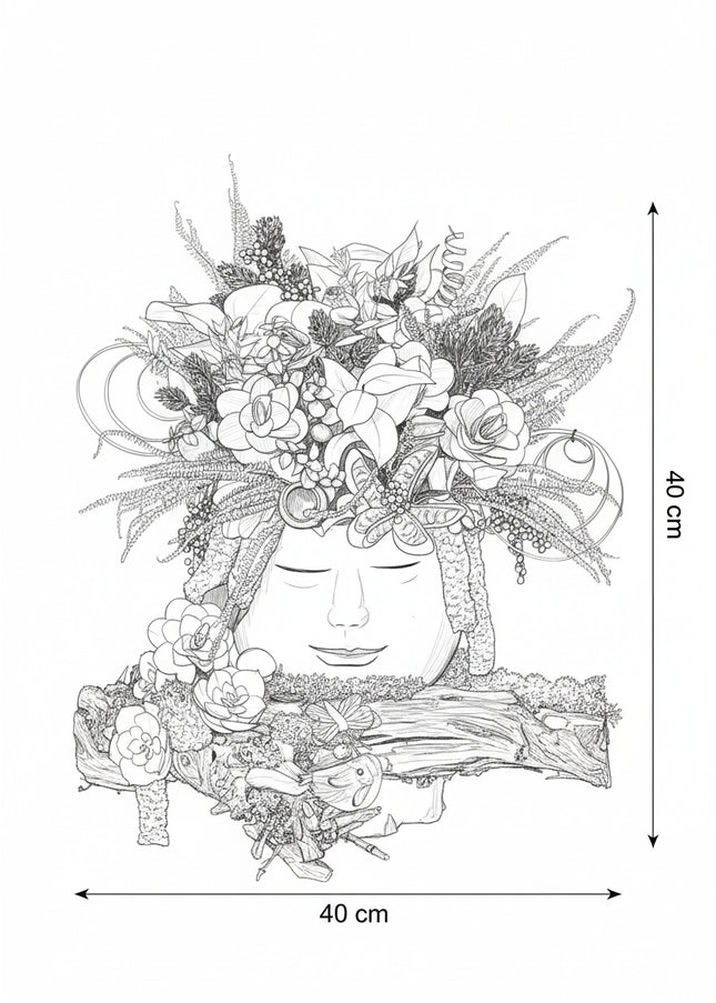 Aranjament floral „Forest Harmony” în bust decorativ – compoziție naturală cu accente verzi și roșii