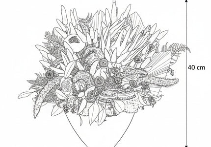 Aranjament Floral „Scarlet Royalty” în Vas Bordo – Compoziție Luxury cu Protea King, Evantai Palmier și Accente Negru Abis