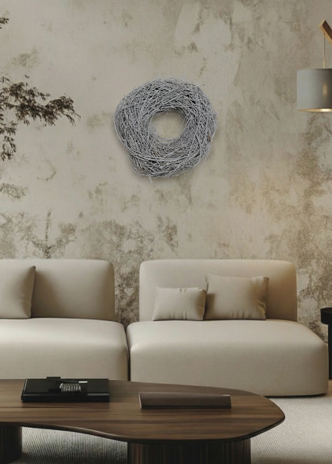 Coroniță din Răchită Vopsită Gri Silver – Bază Aranjament Floral Rustic-Modern