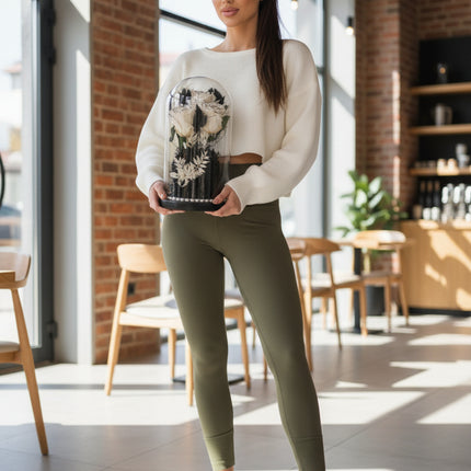 Cupolă Lux 3 Trandafiri Criogenați Albi cu Vârf Negru & Perle