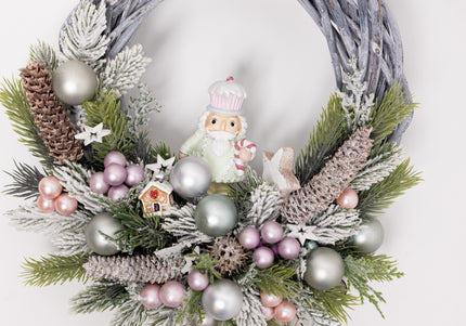 Coroniță Crăciun "Pastel Nutcracker" pe Lemn Împletit