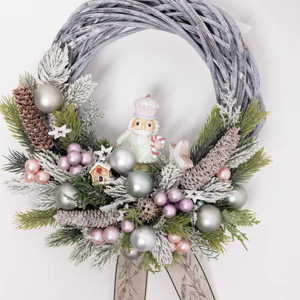 Coroniță Crăciun "Pastel Nutcracker" pe Lemn Împletit