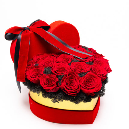 Aranjament Inimă Lux 21 Trandafiri Criogenați Roșii