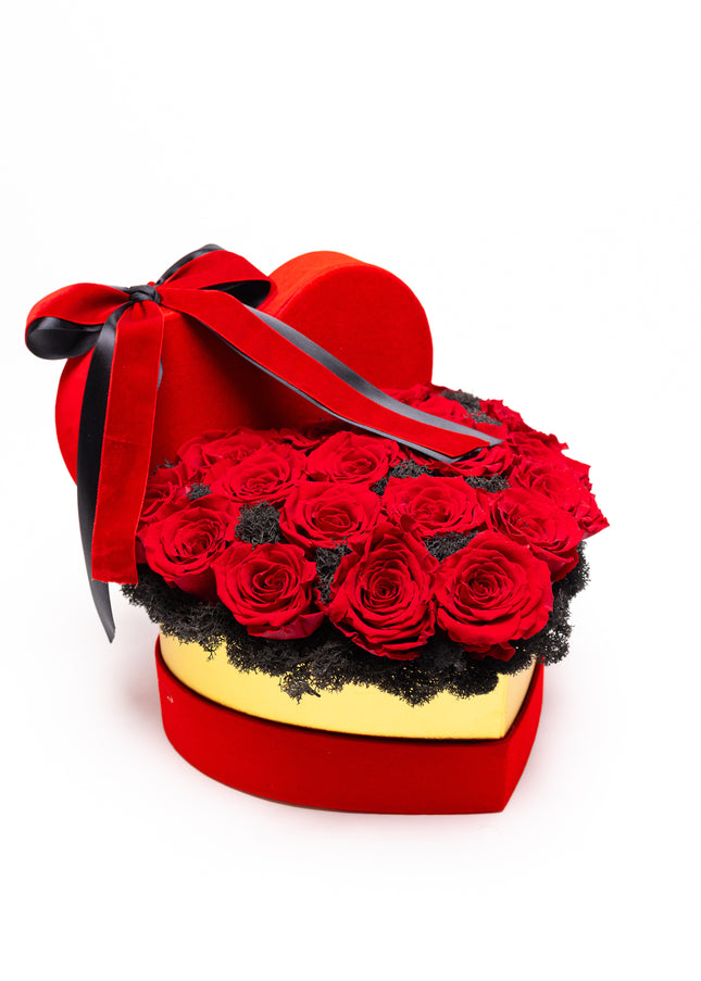 Aranjament Inimă Lux 21 Trandafiri Criogenați Roșii