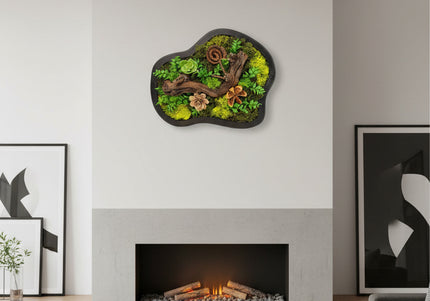 Tablou Biophilic „Amazonian Flow” – Panou Decorativ Handmade cu Formă Organică, Mușchi Stabilizat și Relief Sculptural