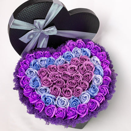 Cutie Inimă Neagră Lux Trandafiri Săpun Mov-Albastru