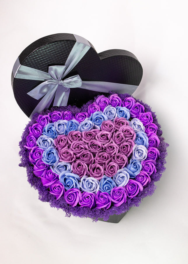 Cutie Inimă Neagră Lux Trandafiri Săpun Mov-Albastru