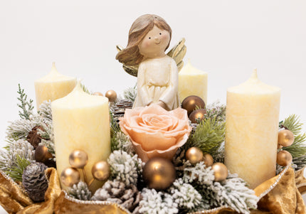 Aranjament Crăciun Advent  "Glow of Angels" cu Trandafir și Catifea