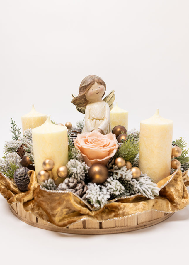 Aranjament Crăciun Advent  "Glow of Angels" cu Trandafir și Catifea