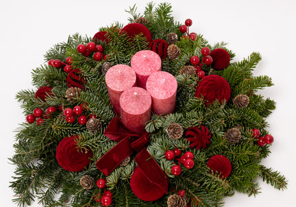 Aranjament Crăciun Advent "Velvet Crimson" din brad Nobilis