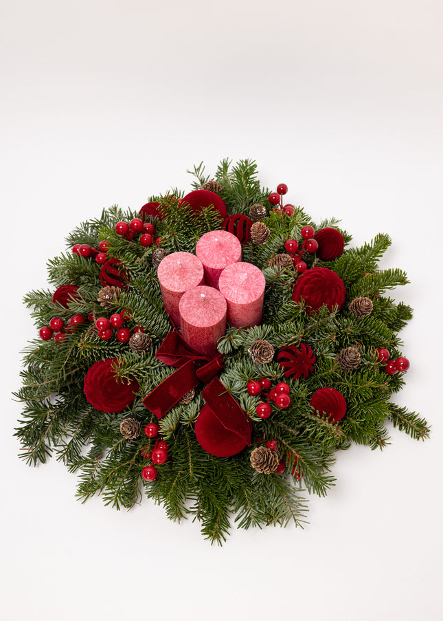 Aranjament Crăciun Advent "Velvet Crimson" din brad Nobilis