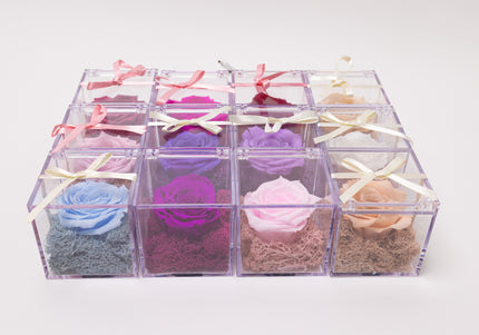 Aranjament de Lux "Amethyst Cube Muse" cu Trandafir Criogenat