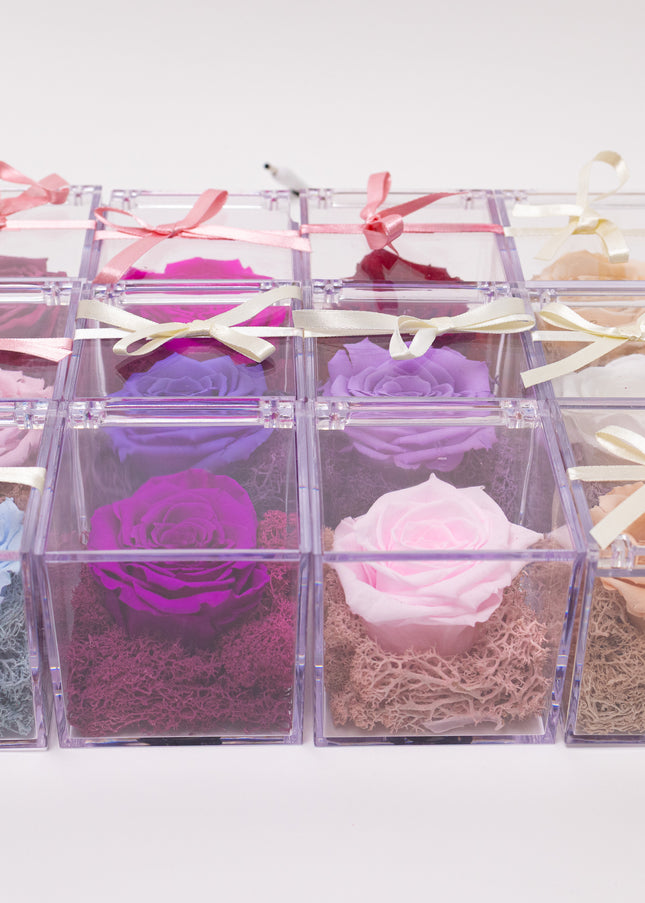 Aranjament de Lux "Amethyst Cube Muse" cu Trandafir Criogenat