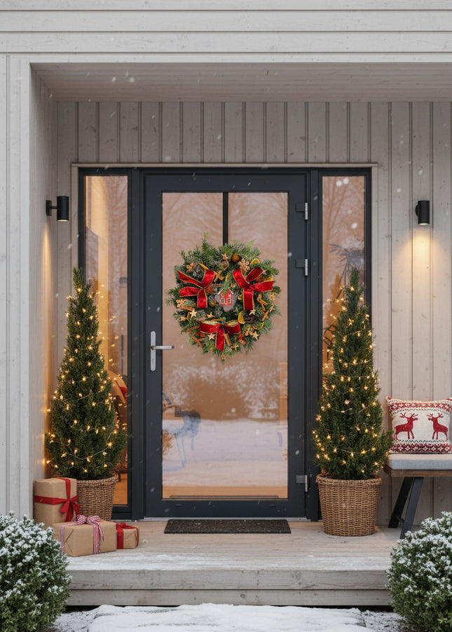 Coroniță Crăciun "Artisan Red Cabin" Mix Brad Natural