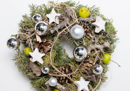 Coroniță de Crăciun Artizanală „Silver Star & Winter Orchard”