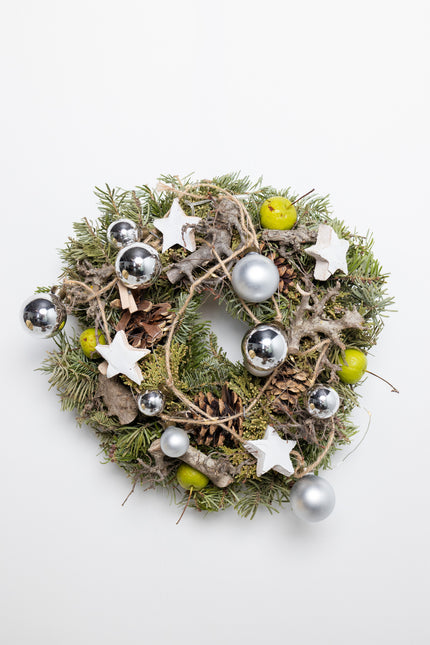 Coroniță de Crăciun Artizanală „Silver Star & Winter Orchard”