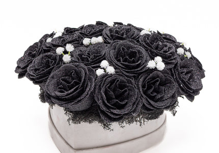 Aranjament "Black Diamond" în Cutie Inimă Albă