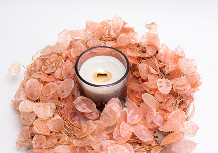 Coroniță Decorativă Lunaria Piersică – Aranjament Natural Handmade, Nuanță Somon Pastel