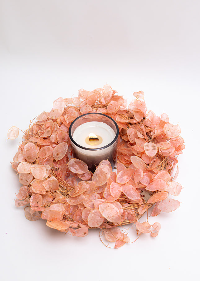 Coroniță Decorativă Lunaria Piersică – Aranjament Natural Handmade, Nuanță Somon Pastel