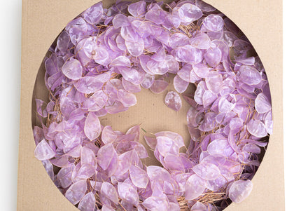 Coroniță Decorativă din Lunaria Mov – Aranjament Natural din Plante Uscate