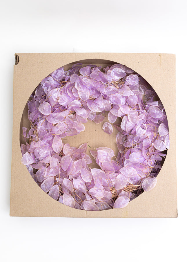 Coroniță Decorativă din Lunaria Mov – Aranjament Natural din Plante Uscate