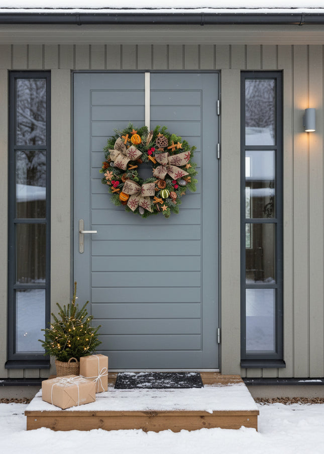 Coroniță Crăciun "Burgundy Snowflake" Mix Brad Natural