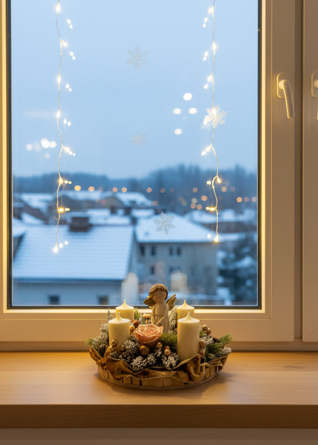 Aranjament Crăciun Advent  "Glow of Angels" cu Trandafir și Catifea