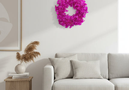 Coroniță Decorativă Lunaria Fucsia – Aranjament din Plante Naturale Uscate, Magenta Vibrant