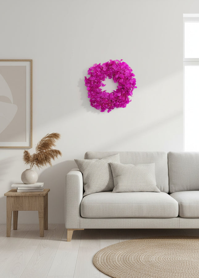 Coroniță Decorativă Lunaria Fucsia – Aranjament din Plante Naturale Uscate, Magenta Vibrant