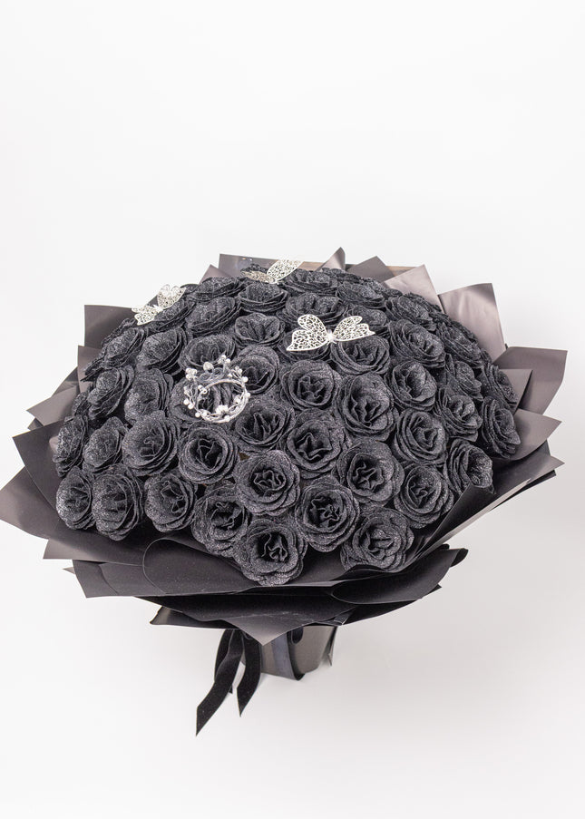 Buchet Gigant "Midnight Empress" 101 Trandafiri și Coroană