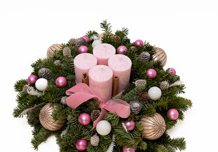 Aranjament Crăciun Advent "Pink Velvet" din brad Nobilis