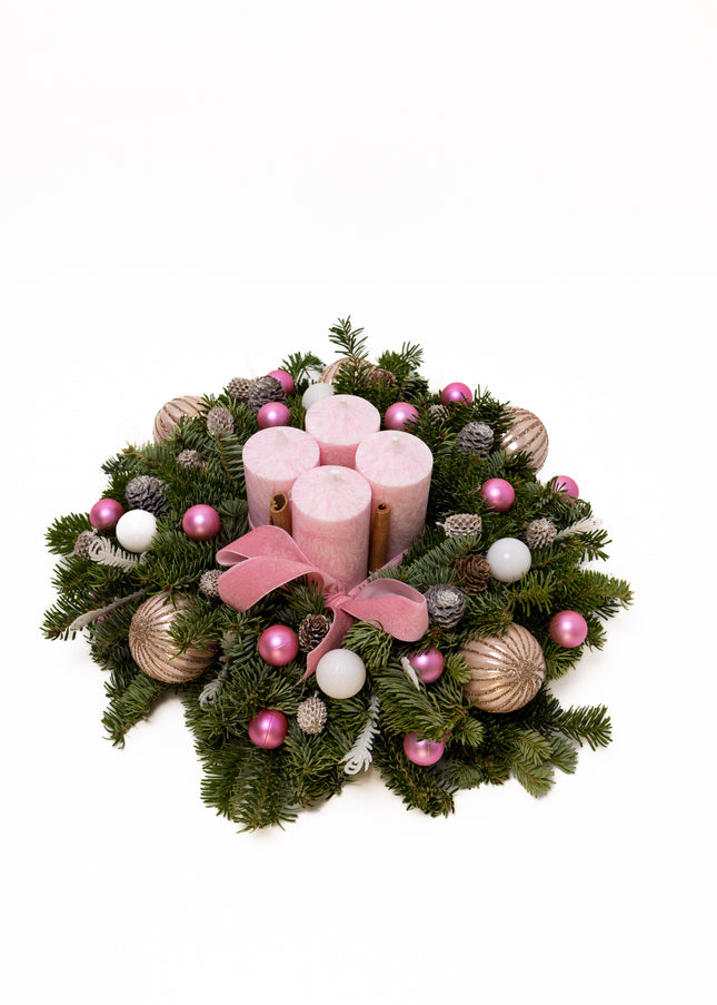 Aranjament Crăciun Advent "Pink Velvet" din brad Nobilis