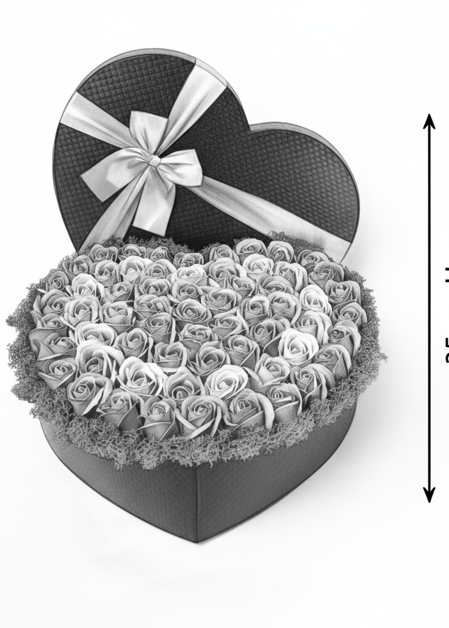 Cutie Inimă Neagră Lux Trandafiri Săpun Mov-Albastru